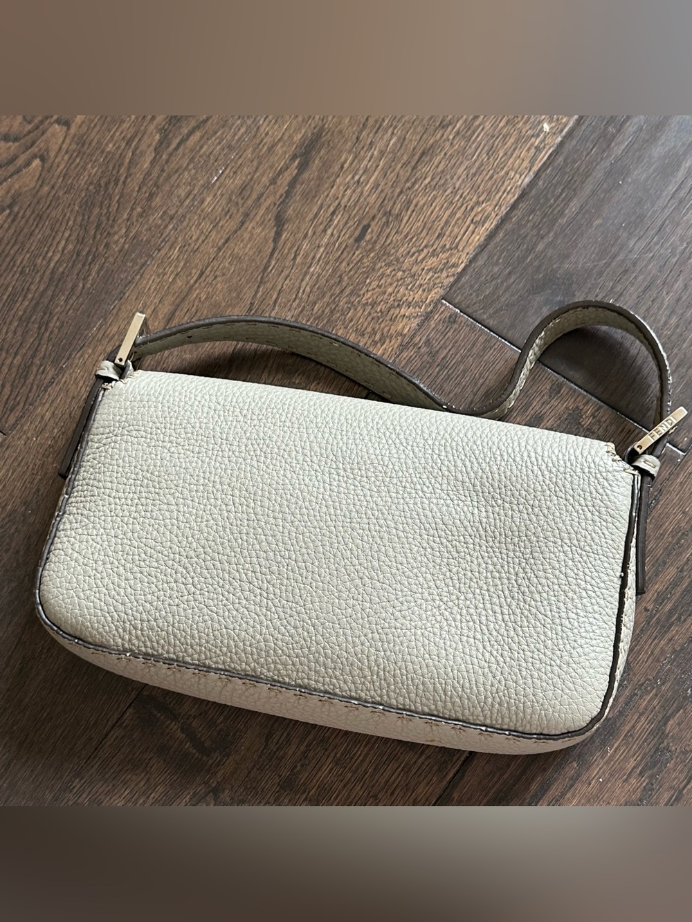 Fendi Mama Selleria Baguette Gray Grained Leather Stitch Shoulder Bag - Picture 7 of 15